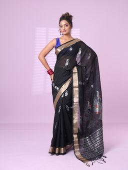 CHARUKRITI - Black Silk Matka Soft Saree Nakshi Motifs with Unstitched Blouse