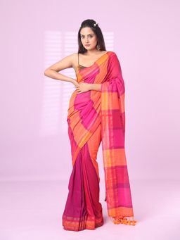 CHARUKRITI - Multicolour Cotton Soft Saree Zari Stripe Border with Unstitched Blouse