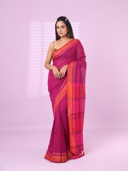CHARUKRITI - Purple Cotton Soft Sequence Stripes Saree Zari Stripe Border with Unstitched Blouse