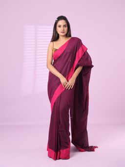 CHARUKRITI - Purple Cotton Sequence Work Soft Saree Contrast Border with Unstitched Blouse