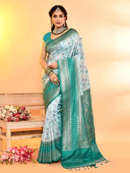 Elora - Pure Soft Silk Woven Designed Banarasi Saree Sky Blue with Unstitched Blouse