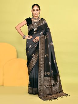 Elora - Pure Soft Silk Banarasi Weaving Silk Saree Grey with Unstitched Blouse