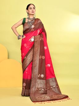 Elora - Pure Soft Silk Banarasi Weaving Silk Saree Pink with Unstitched Blouse