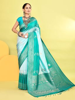 Elora - Pure Soft Silk Banarasi Weaving Silk Saree Sky Blue with Unstitched Blouse