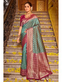 Mysilklove - Fern Green Zari Woven Banarasi Saree with Unstitched Blouse