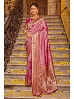 Mysilklove - Contessa Pink Zari Woven Banarasi Saree with Unstitched Blouse