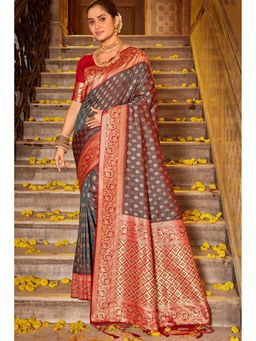 Mysilklove - Coco Brown Zari Woven Banarasi Saree with Unstitched Blouse