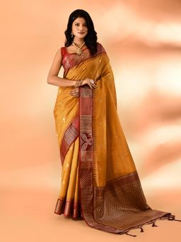 Elora - Pure Cotton Silk Banarasi Weaving Saree Mustard with Unstitched Blouse