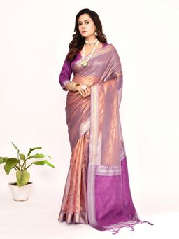 Elora - Plain Banarasi Tissue Silk Weaving Saree Magenta with Unstitched Blouse