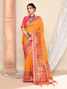 Elora - Pure Soft Silk Banarasi Plain Weaving Saree Mustard with Unstitched Blouse