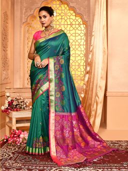 Elora - Pure Banarasi Weaving Silk Saree Dark Green with Unstitched Blouse