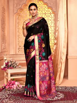 Elora - Pure Banarasi Weaving Silk Saree Black with Unstitched Blouse