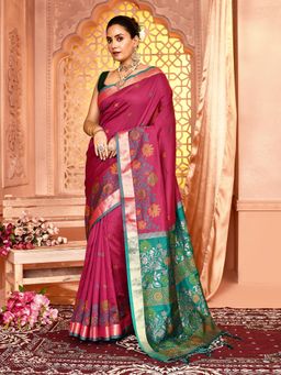 Elora - Pure Banarasi Weaving Silk Saree Magenta with Unstitched Blouse