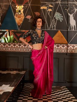 Elora - Pure Viscose Bollywood Saree Dark Hot Pink with Unstitched Blouse