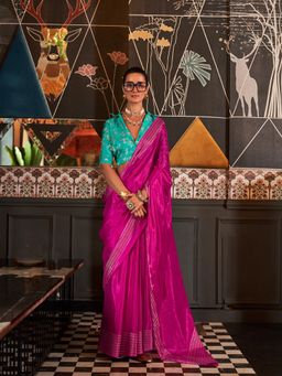 Elora - Pure Viscose Bollywood Saree Pink with Unstitched Blouse