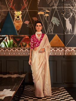 Elora - Pure Viscose Bollywood Saree Cream with Unstitched Blouse