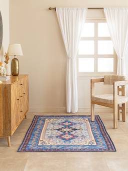THEGASBH - BLUE TRADITION PRINED COTTON DHURRIE RUG