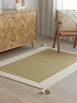 THEGASBH - CARPET HAND TUFTED RUG FOR LIVING ROOM SOLID GRREN WITH BOARDER