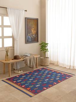 THEGASBH - BLUE MOTIF PRINTED DHURRIE RUG