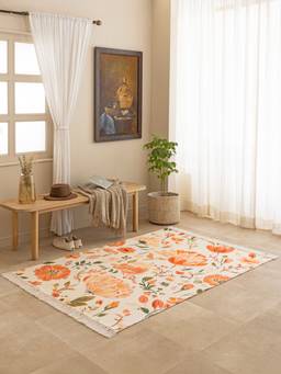 THEGASBH - FLORAL BOOM PRINTED COTTON DHURRIR RUG FOR LIVING ROOM