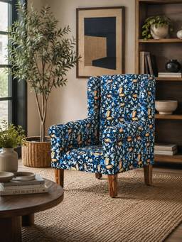 THEGASBH - WING CHAIR WITH PRINTED UPHOLSTERY AND WOODEN LEGS