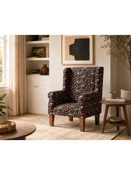 THEGASBH - WING CHAIR WITH PRINTED UPHOLSTERY AND WOODEN LEGS