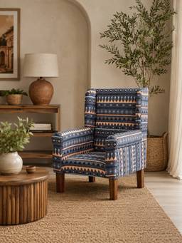 THEGASBH - WING CHAIR WITH PRINTED UPHOLSTERY AND WOODEN LEGS