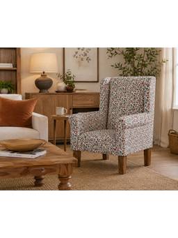 THEGASBH - WING CHAIR WITH PRINTED UPHOLSTERY AND WOODEN LEGS
