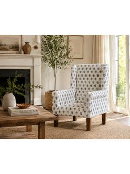 THEGASBH - WING CHAIR WITH PRINTED UPHOLSTERY AND WOODEN LEGS