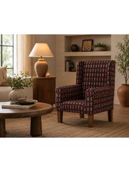 THEGASBH - WING CHAIR WITH PRINTED UPHOLSTERY AND WOODEN LEGS