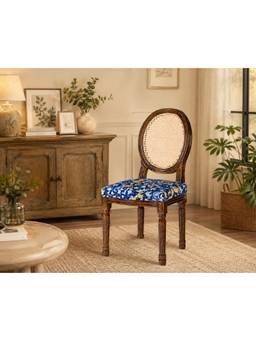 THEGASBH - CANE CHAIR WITH PRINTED UPHOLSTERY AND WOODEN LEGS