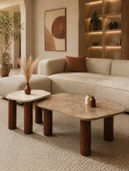 THEGASBH - GREY MARBLE FINISH COFFEE TABLE WITH IRON LEGS
