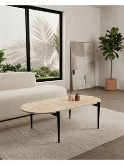 THEGASBH - ROUND WOODEN COFFEE TABLE WITH IRON LEGS