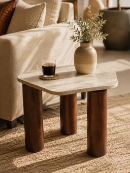 THEGASBH - MODERN SOFA SIDE TABLE WITH MARBLE FINISH