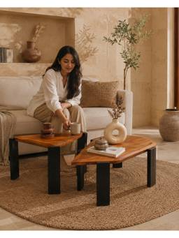 THEGASBH - WOODEN AND IRON SET OF 2 COFFEE TABLE (Pack of 2)