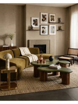 THEGASBH - GREEN 3-Piece Leather Fabric Top Solid Wood Coffee Table Set (Pack of 3)