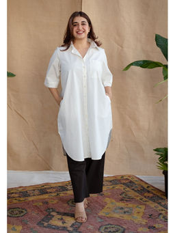 The Indian Ethnic Co. - White Poplin Cotton Solid Kurta