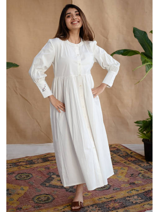 Buy The Indian Ethnic Co. White Poplin Cotton Solid Dress Online