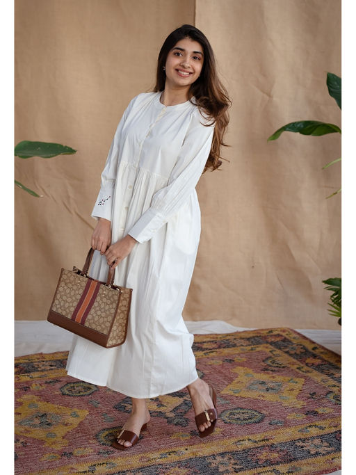 Buy The Indian Ethnic Co. White Poplin Cotton Solid Dress Online