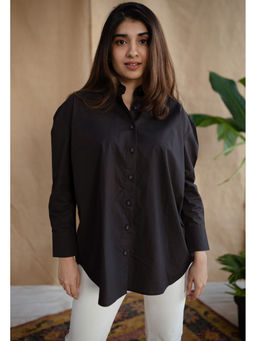 The Indian Ethnic Co. - Black Poplin Cotton Solid Shirt