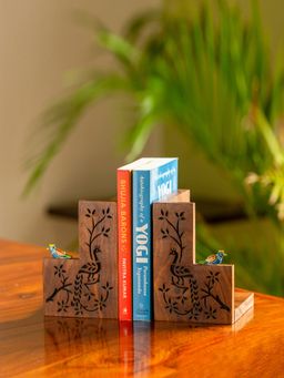 ExclusiveLane - 'Peacock Pair' Hand Carved Book Ends In Sheesham Wood