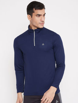 Athlisis - Men Navy Blue Half Zipper High Neck Dry Plus Running T-shirt