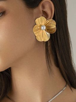 ISHKAARA - Gold-Plated Pearl Alloy Circular Stud Earrings