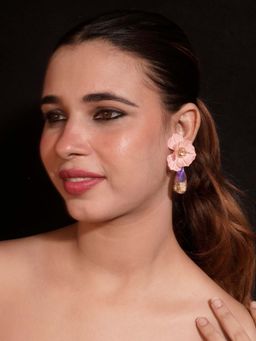 Niscka - Pink Floral Swarovski Stone Dangler Drop Earrings