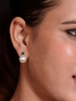 Niscka - Silver-Plated White Pearl Stud Earrings