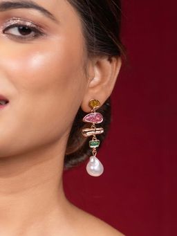 Niscka - Gold-Plated Multi-Color Pearl Dangler Drop Earrings