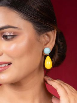 Niscka - Elegant Dual-Tone Blue and Yellow Tear Drop Earrings