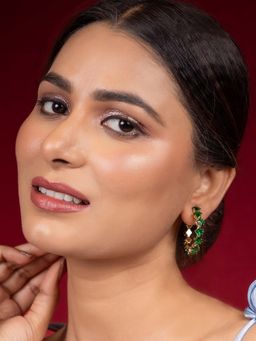 Niscka - Gold-Plated with Emerald Green Accents Hoops