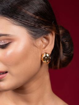 Niscka - Golden Anti-Tarnish Oval Multi-Colored Stone Ded Stud Earrings