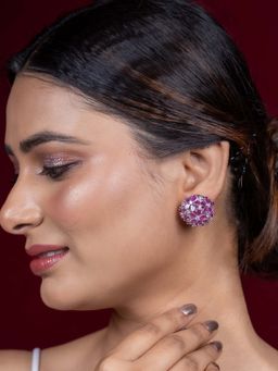 Niscka - Rhodium-Plated American Diamond Stud Earrings with Purple Stone